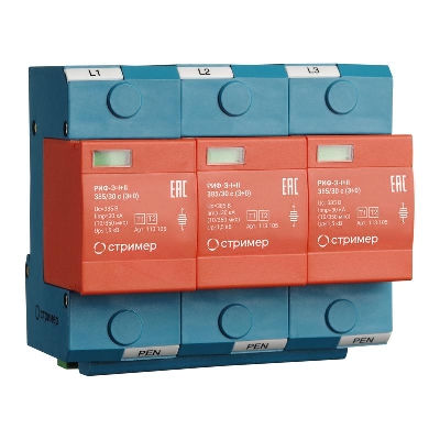 Устройство защиты от импульсных перенапряжений РИФ-Э-I+II 385/30 с (3+0) Стример 113105