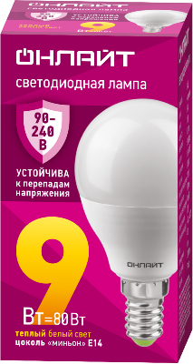 Лампа светодиодная 90 542 OLL-G45-9-230-2.7К-E14-FR PRO 90-240В ОНЛАЙТ 90542