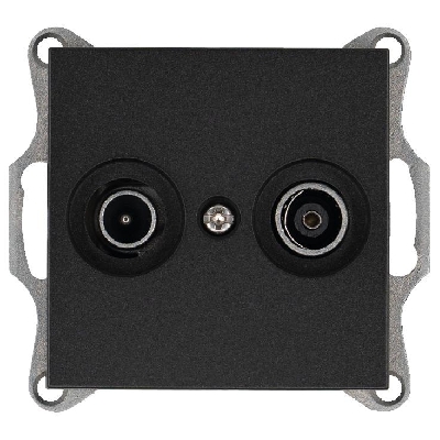 Розетка телевизионная проходная TV + FM 2-м Ф9.5мм механизм антрацит Jasmart G6205B
