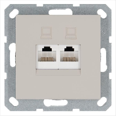 Розетка компьютерная 2-м RJ45 IP20 кат. 5E механизм тауп Jasmart G6106T