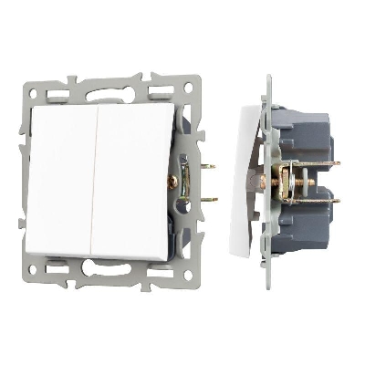 Механизм выключателя двухклавишный проходной SWT-MKP2-PL-WH (250В 16А) Arlight 043727