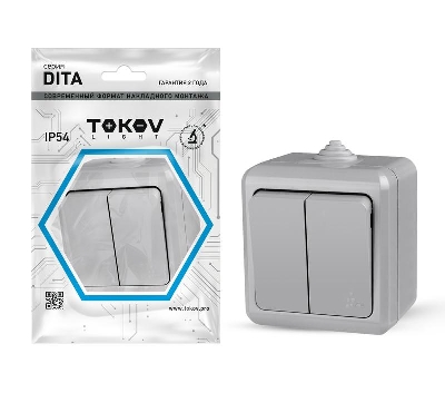 Выключатель 2-кл. ОП Dita IP54 10А 250В сер. TOKOV ELECTRIC TKL-DT-V2-C06-IP54