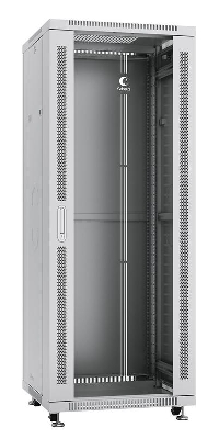 Шкаф монтажный телекоммуникационный напольный SH-05C-32U60/80 19дюйм для распред. и серверн. оборудования 32U 600х800х1610мм передн. стеклян. и задн. сплошн. метал. двери ручка с замком сер. (RAL 7035) Cabeus 7051c