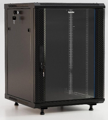 Шкаф настенный TWB-FC-1866-GP-RAL9004 19дюйм. 18U 908х600х600мм стекл. дверь с перфорацией по бокам ручка с замком с возмож. установки на ножки черн. (разобранный) Hyperline 395560