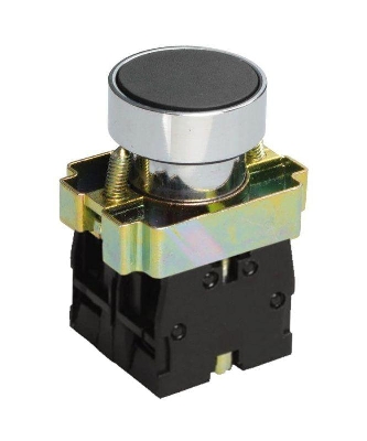 Выключатель кнопочный LAY5-ВА25 без подсветки 1НО+1НЗ цилиндр хром d22мм черн. Электротехник ET012084