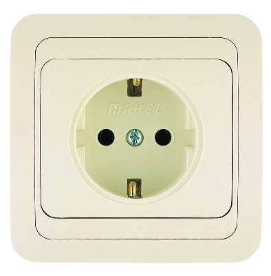 Розетка 1-м СП Mimoza 16А IP20 с заземл. керамика крем./крем. Makel 25008
