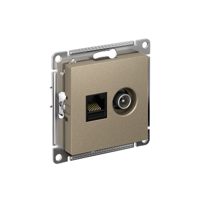 Розетка компьютерная + телевизионная 2-м СП AtlasDesign RJ45 кат.5E + TV механизм шампань SE ATN000589