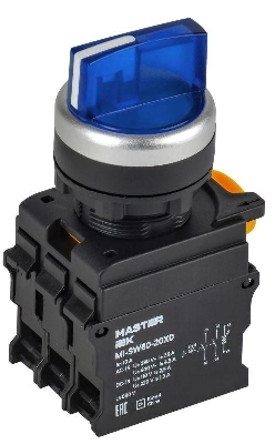 Переключатель 3 полож. 2НО с подсветкой син. MASTER IEK MI-SW60-20XD-4-14-3-K07