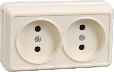 Розетка 2-м ОП Октава 10А IP20 без заземл. крем. GENERICA ERO20-K33-10-DC