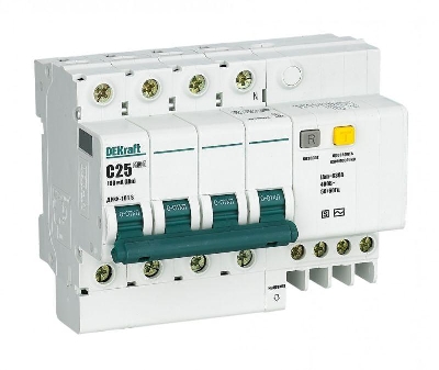Выключатель автоматический дифференциального тока 4п 25А 100мА ДИФ-101 S селект. со встроен. защит. от сверхтоков DEKraft 15310DEK