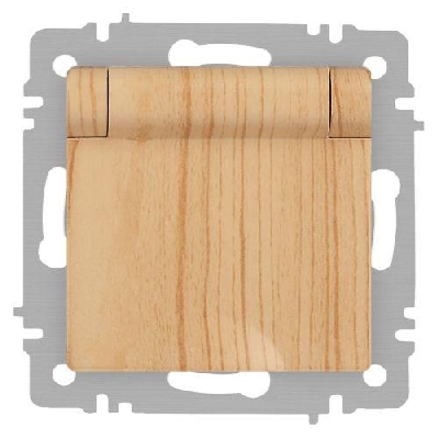 Розетка 1-м СП Accent 6-203-11 16А IP20 250В 2P+E Schuko с крышкой AL/CU сосна Intro Б0063479