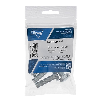 Болт с шестигранной головкой М10х35 DIN 933 оцинк. (уп.6шт) Tech-Krep/Zitar 102977