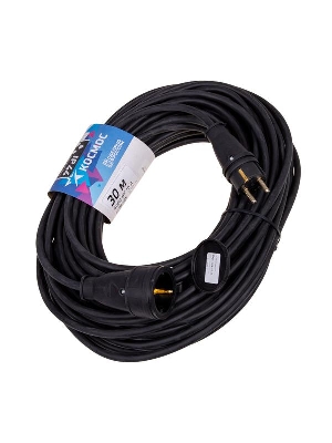 Удлинитель-шнур 1х30м 16А IP44 250В 4кВт черн. каучук КГ 3х2.5 УХз16 Россия КОСМОС YSHKsm30m-1g(16A)KG