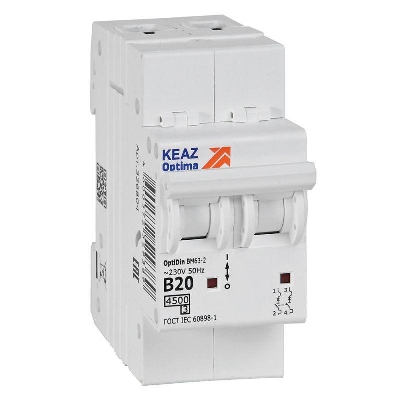 Выключатель автоматический модульный 2п B 20А 4.5кА OptiDin BM63-2B20-4.5-УХЛ3 КЭАЗ 329511