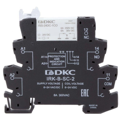 Реле интерфейсное 1CO ком. ток 6А AgSnO2 напряжение 12В AC/DC винтовые клеммы DKC IRK-12UC-1CO