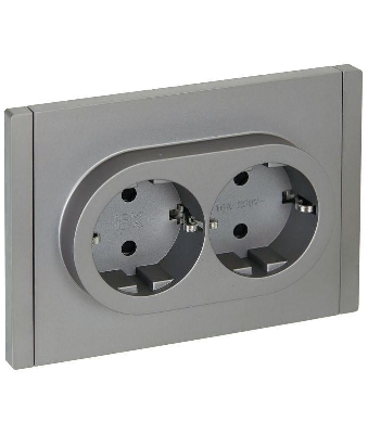 Розетка 2-м СП FORTE&PIANO FP523 16А с заземл. защ. шторки безвинт. крепл. сталь IEK FP-R24-16-1-K46