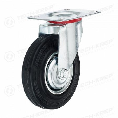 Колесо промышленное поворотное с резиновой шиной и роликоподшипником площадка d125 без тормоза оцинк. (уп.1шт) Tech-Krep/Zitar 127473