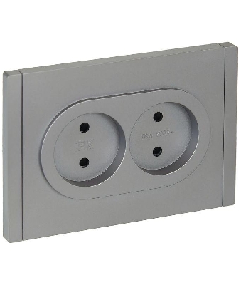 Розетка 2-м СП FORTE&PIANO FP525 10А без заземл. защ. шторки безвинт. крепл. сталь IEK FP-R23-10-1-K46