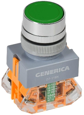 Кнопка D7-11BN d22мм 1НО+1НЗ зел. GENERICA BBT50-11BN-3-22-K06-G