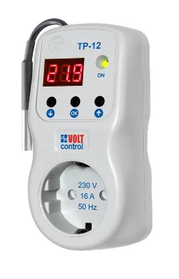 Терморегулятор в розетку ТР-12-3 с функцией реле напряжения 16А датчик сверху 10см НовАтек-Электро 3425606120-3