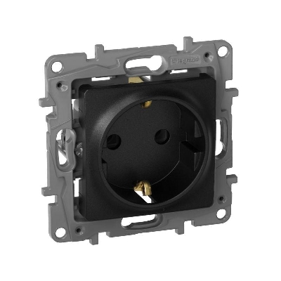 Розетка 1-м СП Etika 16А IP20 250В 2P+E с заземл. немецк. стандарт винтов. клеммы механизм антрацит IEK 672621