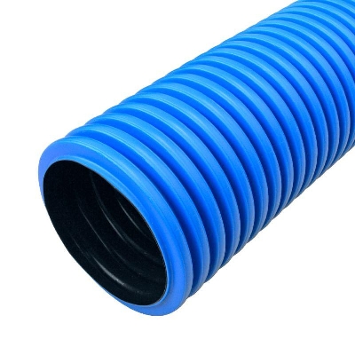 Труба гофрированная двустенная ПНД жесткая d90мм SN19 750 син. (дл.6м) Промрукав PR15.0074