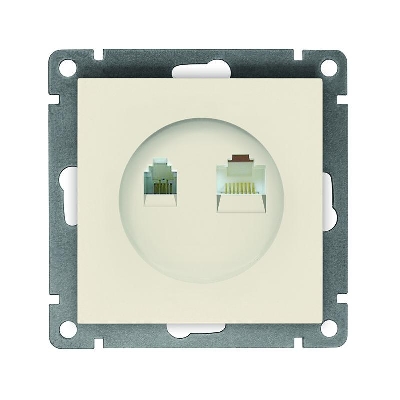 Розетка компьютерная + телефонная 2-м СП Афина механизм сл. кость (ivory) Universal A0052-I