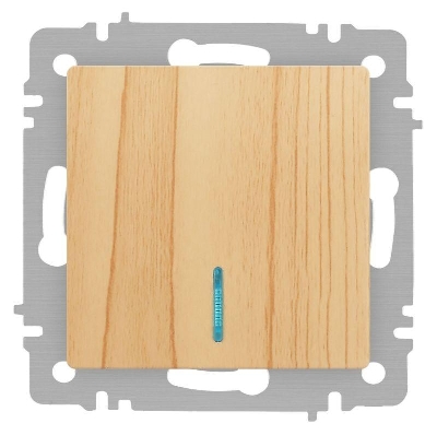 Выключатель 1-кл. СП Accent 6-102-11 10А IP20 250В с подсветкой AL/CU сосна Intro Б0063439