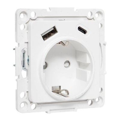 Розетка 1-м СП Стокгольм 16А USB A+C с заземл. защ. шторки винтов. клеммы механизм бел. EKF EYR16-2USB-typeA-typeC