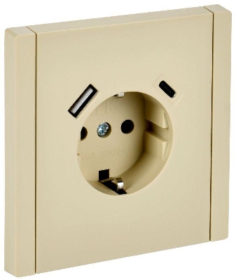Розетка FORTE&PIANO FP447 16А USB A+C 18Вт с заземл. защ. шторки винт. крепл. ваниль IEK FP-R14-16-U22-018-K10