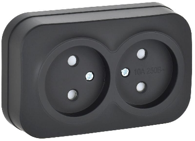 Розетка 2-м ОП GLORY РСш22-2-ХЧм 10А без заземл. защ. шторки черн. матов. IEK ERH23-K02M-10