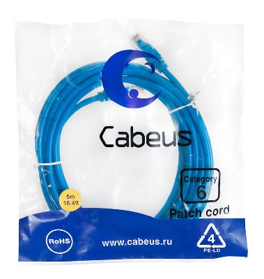 Патч-корд U/UTP кат.6 PC-UTP-RJ45-Cat.6-5m-BL 2xRJ45/8p8c неэкранир. PVC 5м син. Cabeus 8681c