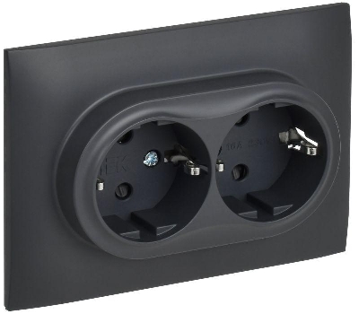 Розетка 2-м SKANDY 16А с заземл. защ. шторки в сборе SK-R07T титан IEK SK-R24-16-K48-F